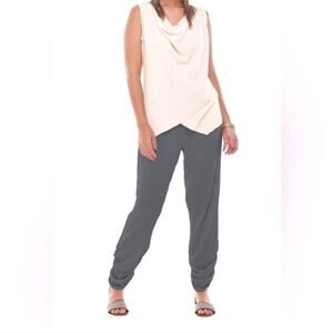 Oh My Gauze Essie Pants Women’s 3 Green Minimalist Lagenlook Boho Coastal Ruched